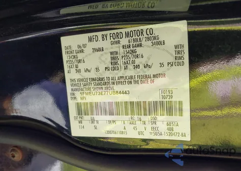 2007 Ford Explorer Xlt z USA, uszkodzony, nr VIN 1FMEU73E77UB84443